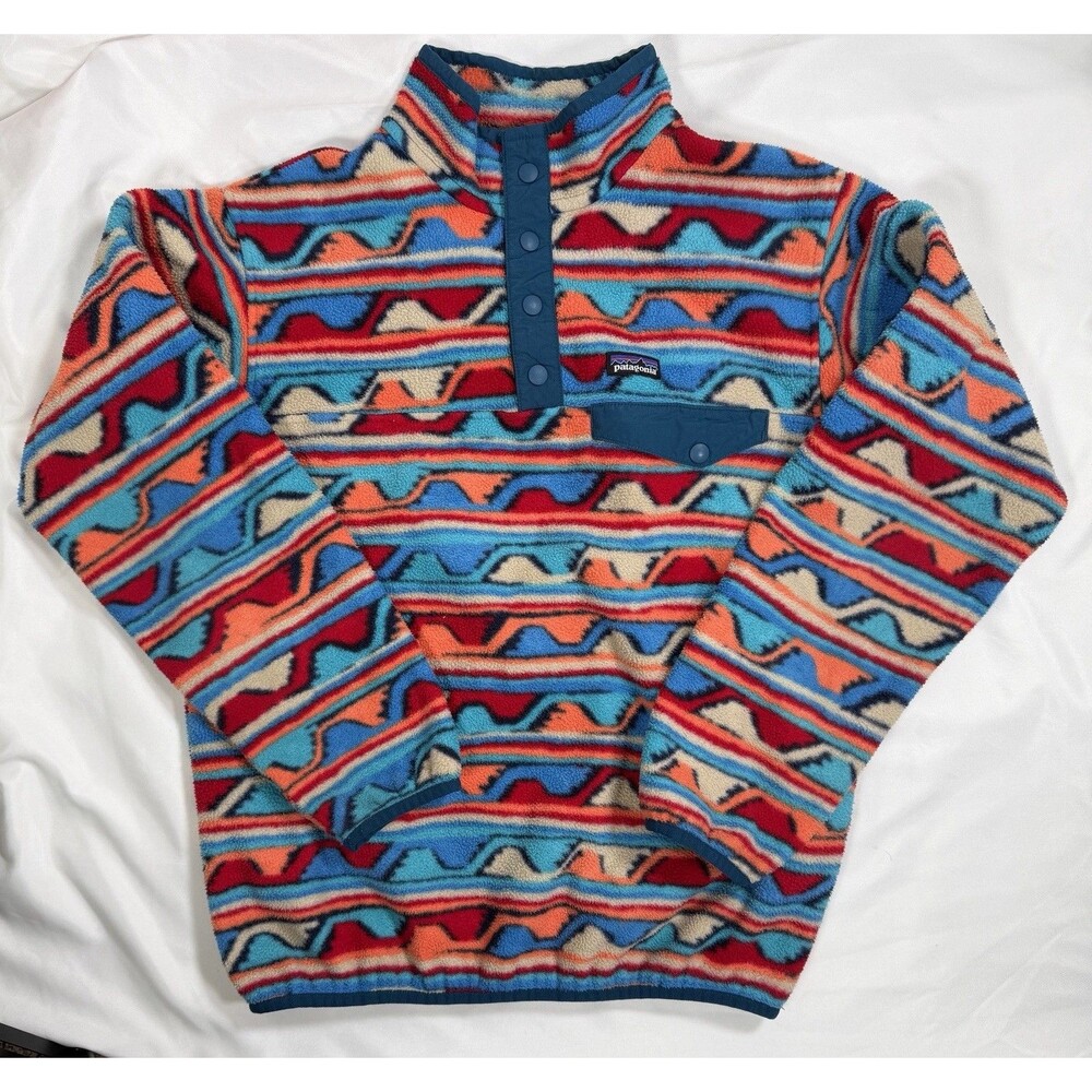 Patagonia Girls XL 14 Synchilla Aztec Pattern Snap‑T Fleece Pullover Multicolor